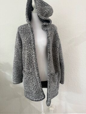 Cozy Hooded Teddy Fleece Cardigan - Gray